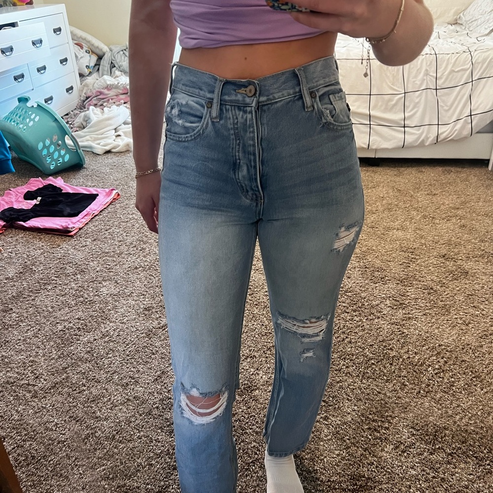 Women's Light Blue Distressed Jeans